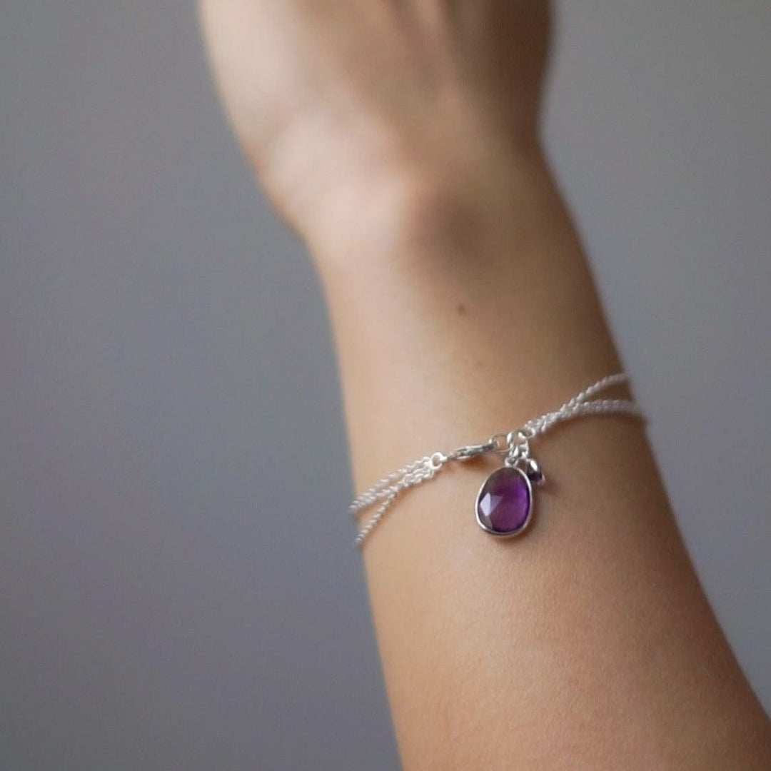 Amethyst and Sterling Silver Charm Bracelet from India - Twinkling Harmony
