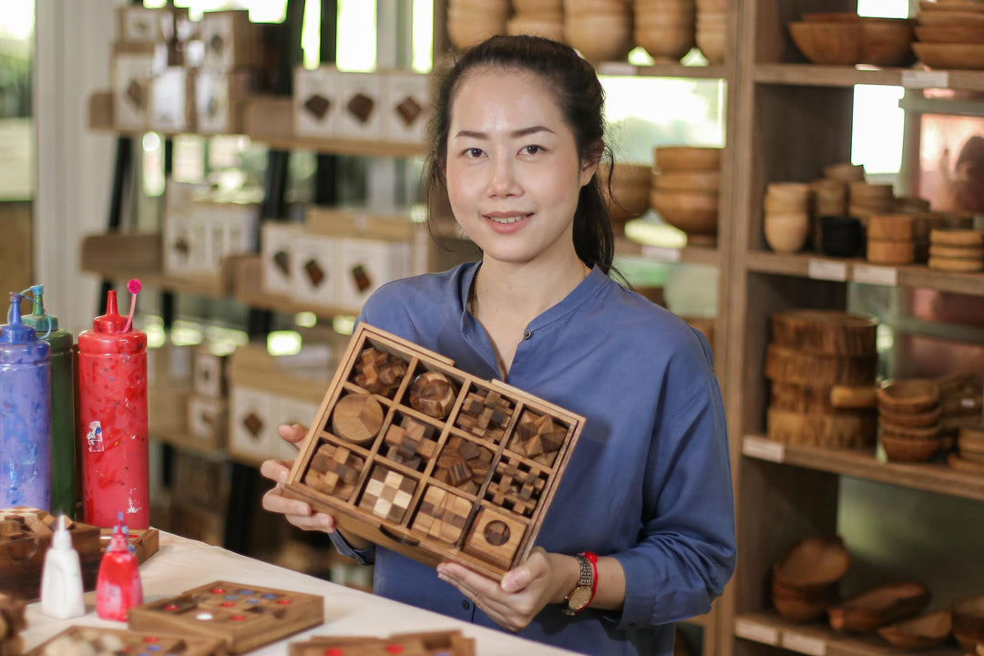 Three Thai Miniature Wood Puzzle Game Ornaments - Christmas Challenge