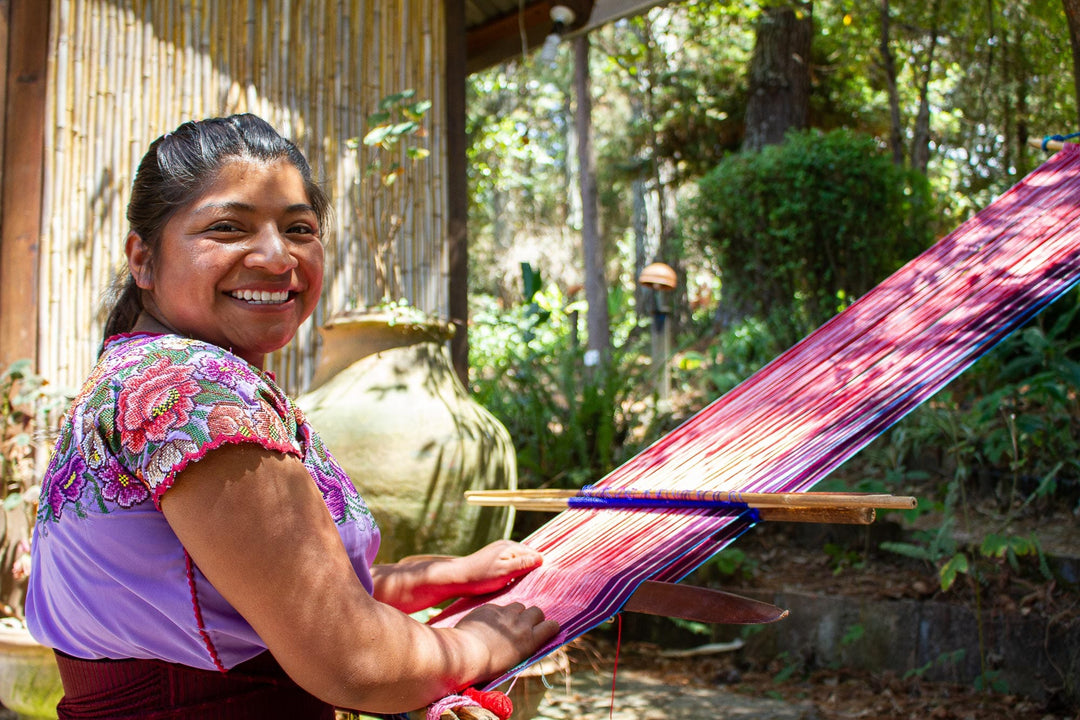 Handwoven Square Cotton Scarf in Mulberry from Mexico - Mulberry Stripes