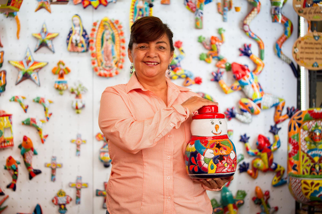 Talavera-Style Ceramic Vase Crafted in Mexico - Floral Display