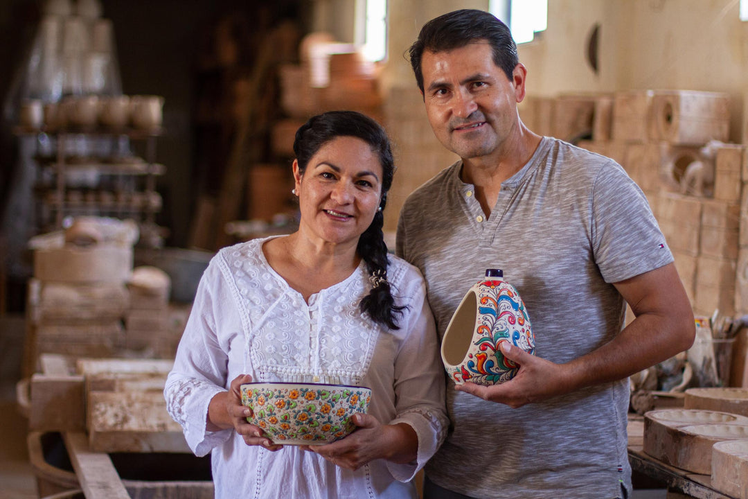 Talavera-Style Dinner Plates from Mexico (Pair) - Colors of Mexico