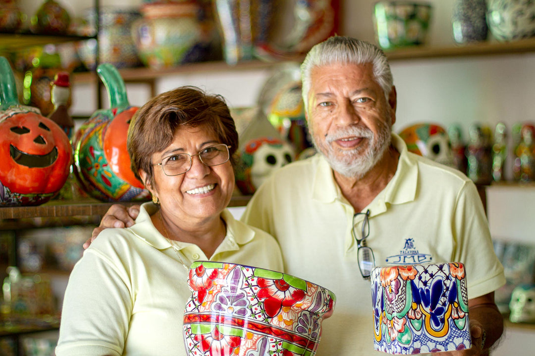 Spring-Themed Blue and Yellow Ceramic Pet Bowl from Mexico - Spring in Hidalgo