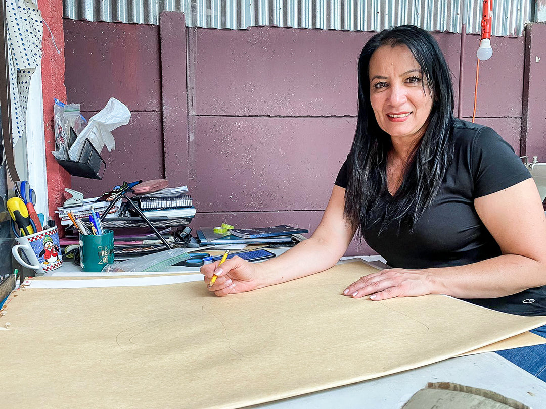 Beige and Brown Tote Bag with Red Floral Applique Accents - Floral Tenderness