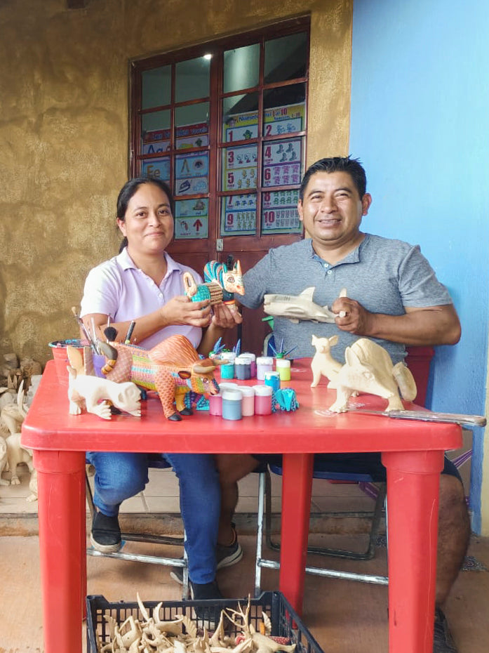 Painted Alebrije Copal Wood Figurine of Aquamarine Armadillo - Mexico's Protector
