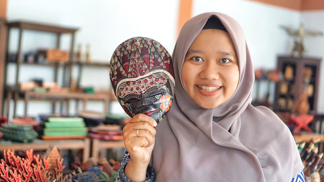 Handcrafted Floral and Leafy Red Batik Pule Wood Mask - Prince Panji