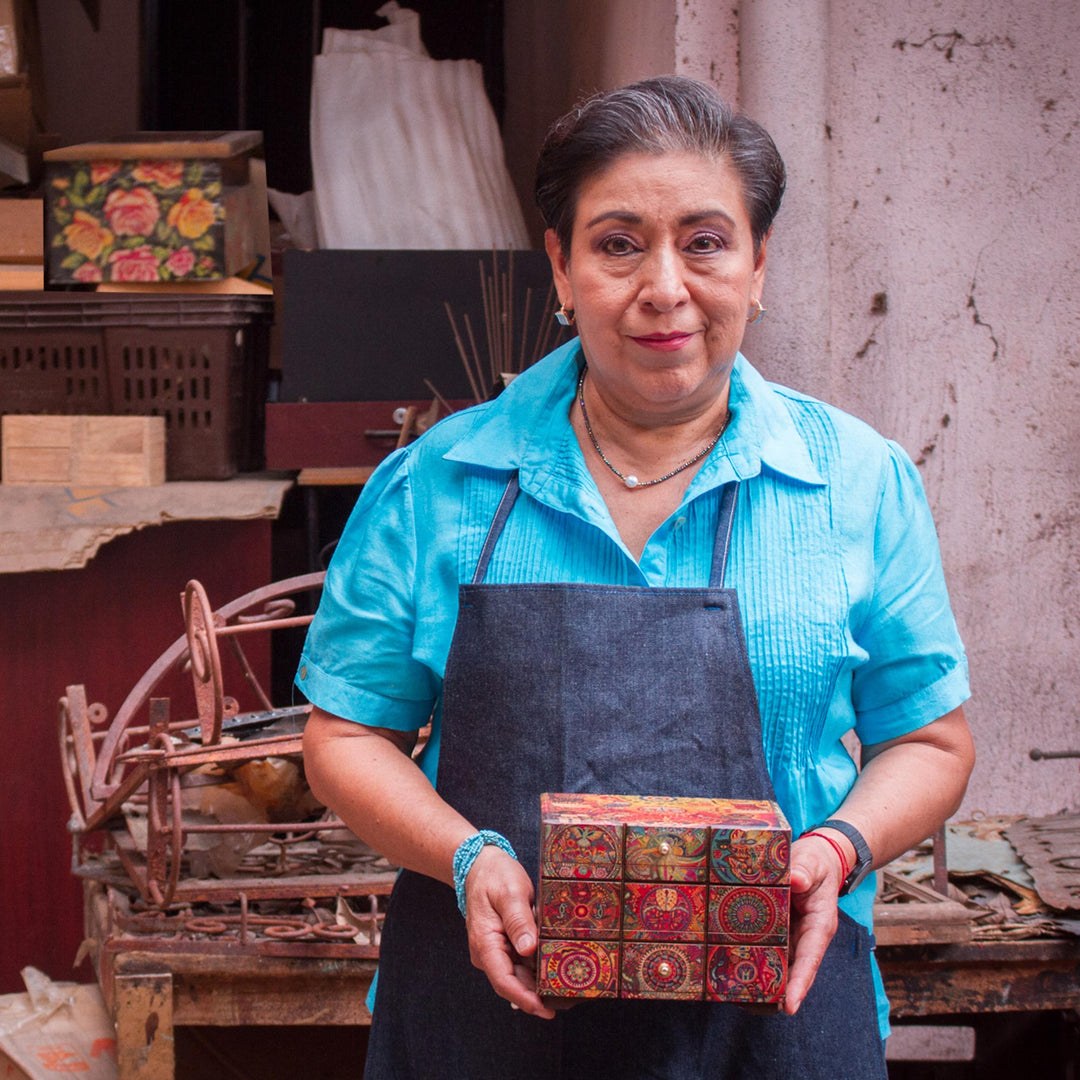 Mexican Bingo Decoupage on Wood Jewelry Box - Mexican Loteria