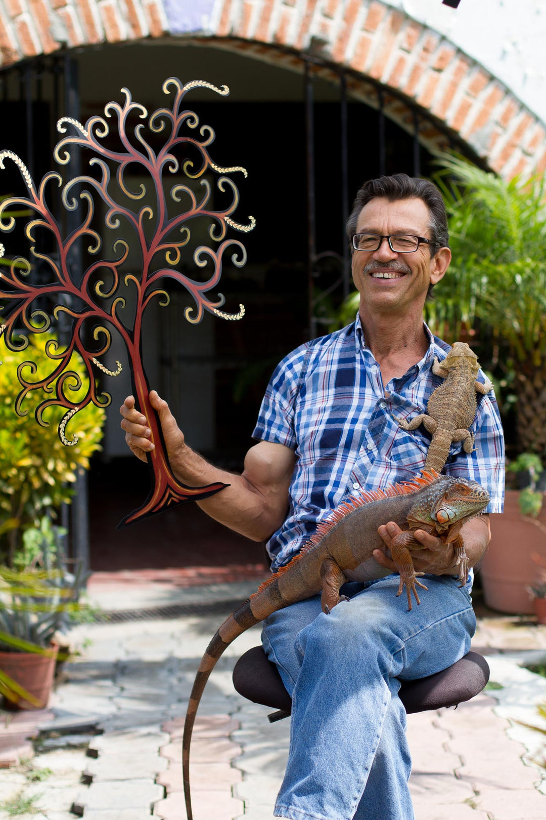 Handcrafted Bird Metal Art for the Wall - Hummingbird and Hollyhocks
