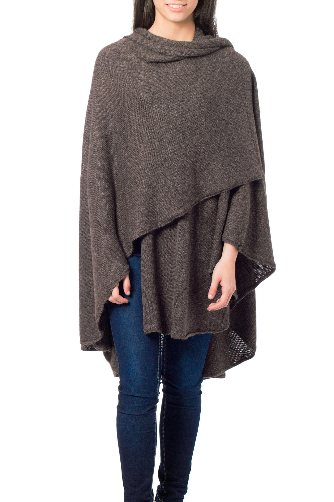 Artisan Crafted Alpaca  Blend Wrap Ruana - Brown Tweed