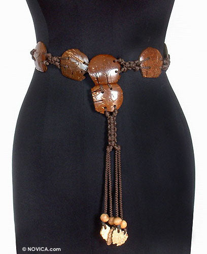 Hand Made Thai Coconut Shell Belt - Elephant March