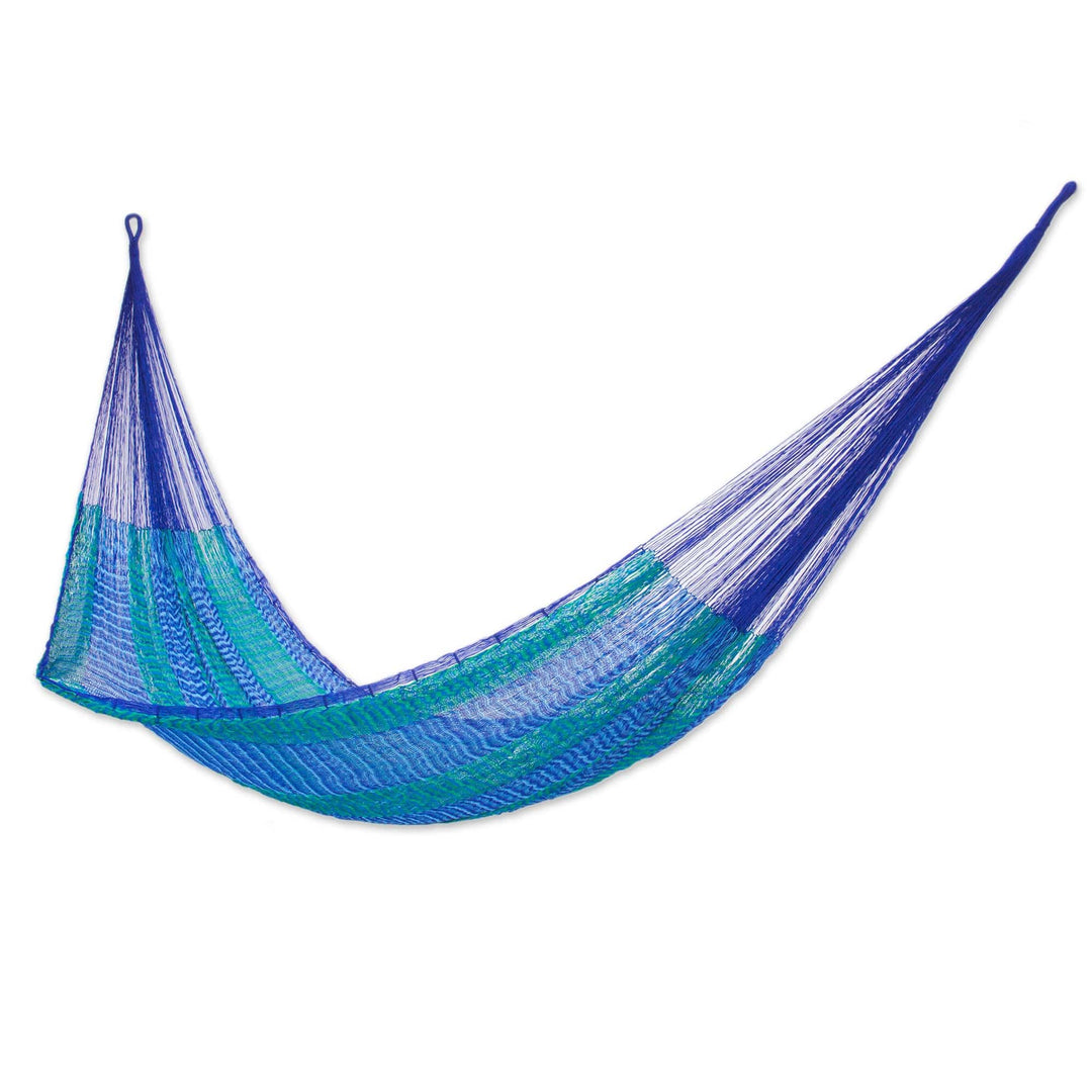 Handmade Striped Rope Hammock (Double) - Cool Lagoon