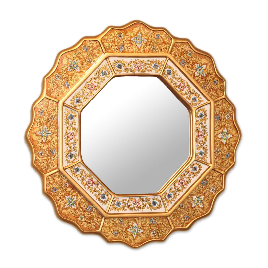 Collectible Reverse Painted Glass Handmade Mirror - Golden Star