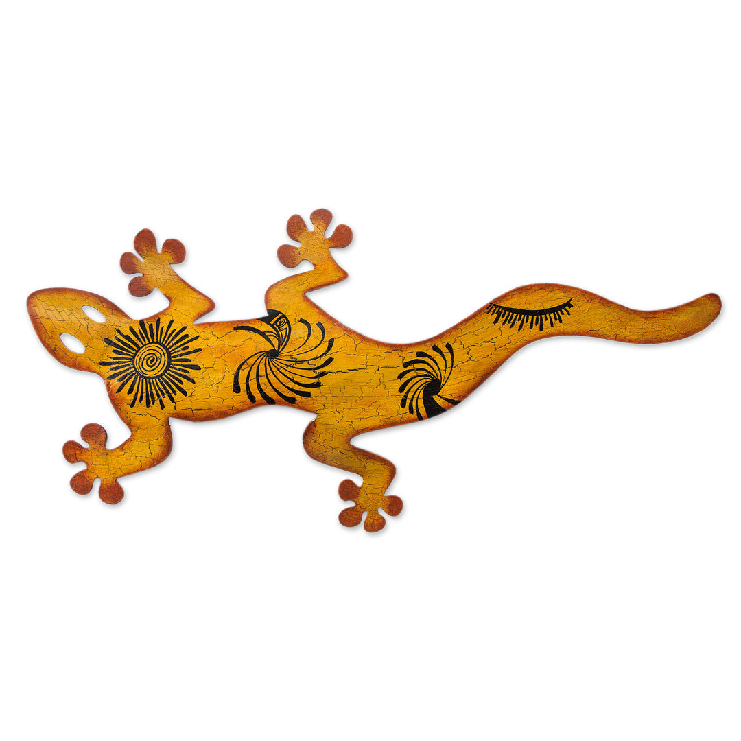 Unique Steel Orange Lizard Wall Art - Cave Art Gecko