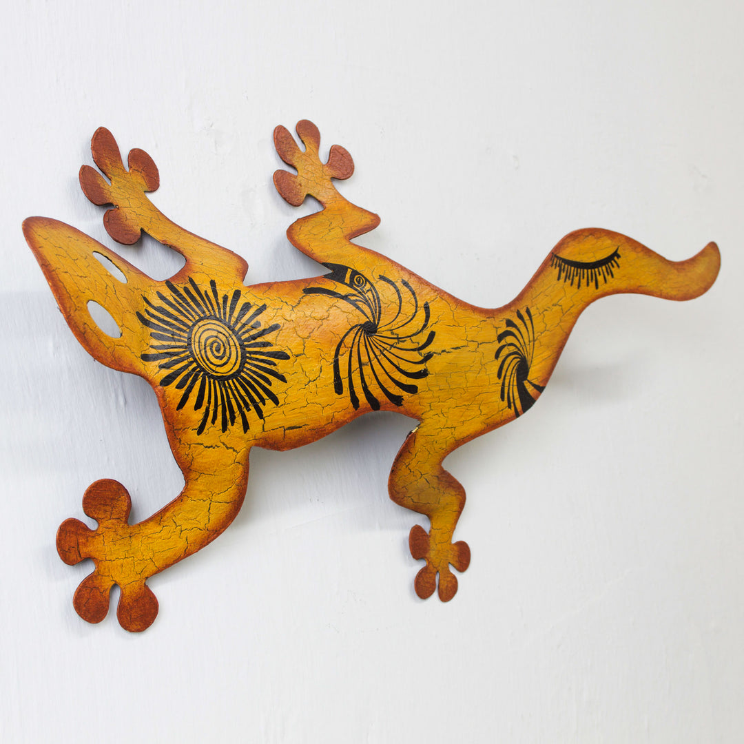 Unique Steel Orange Lizard Wall Art - Cave Art Gecko