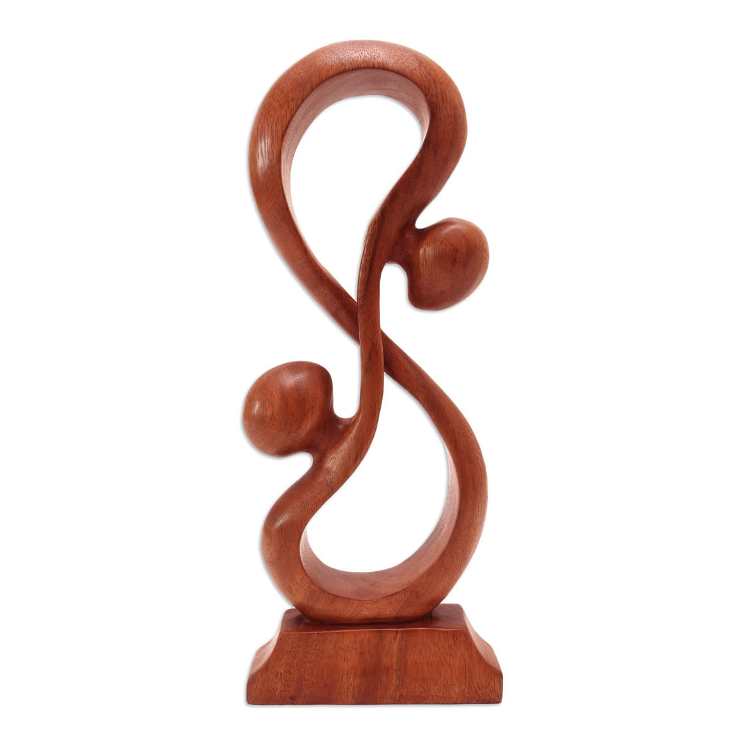 Hand Crafted Romantic Wood Sculpture - Acrobat Lovers