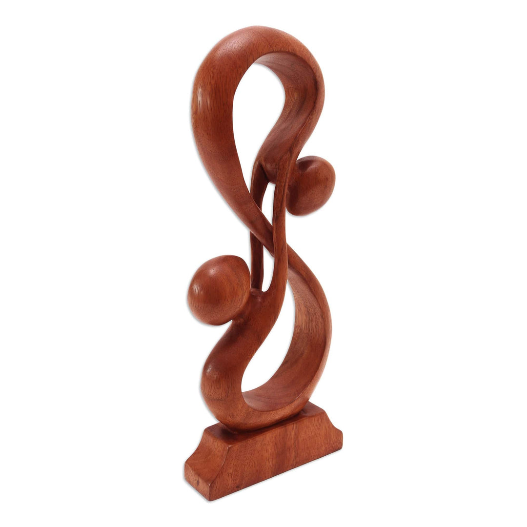 Hand Crafted Romantic Wood Sculpture - Acrobat Lovers