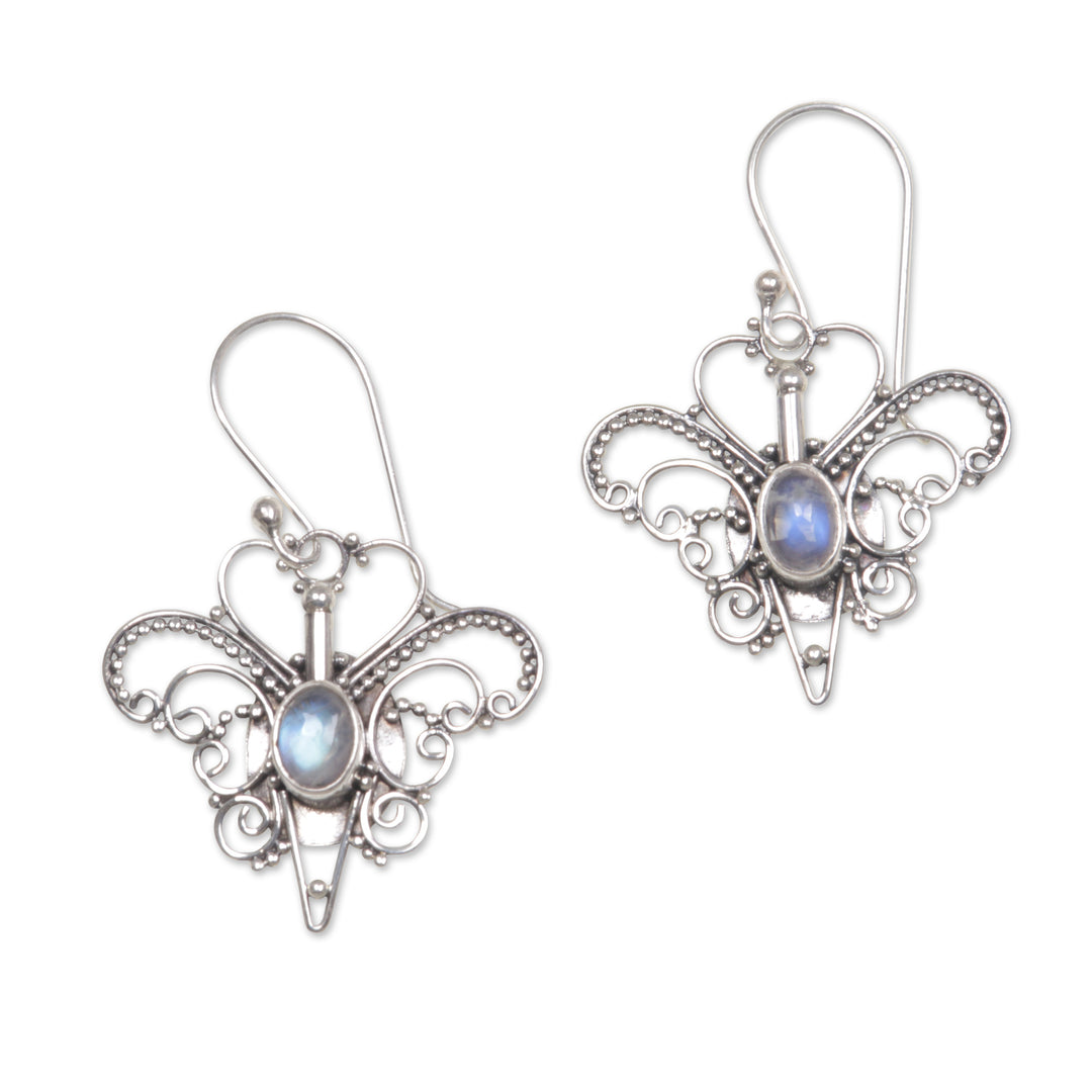 Rainbow Moonstone Sterling Silver Dangle Earrings - Butterfly Love