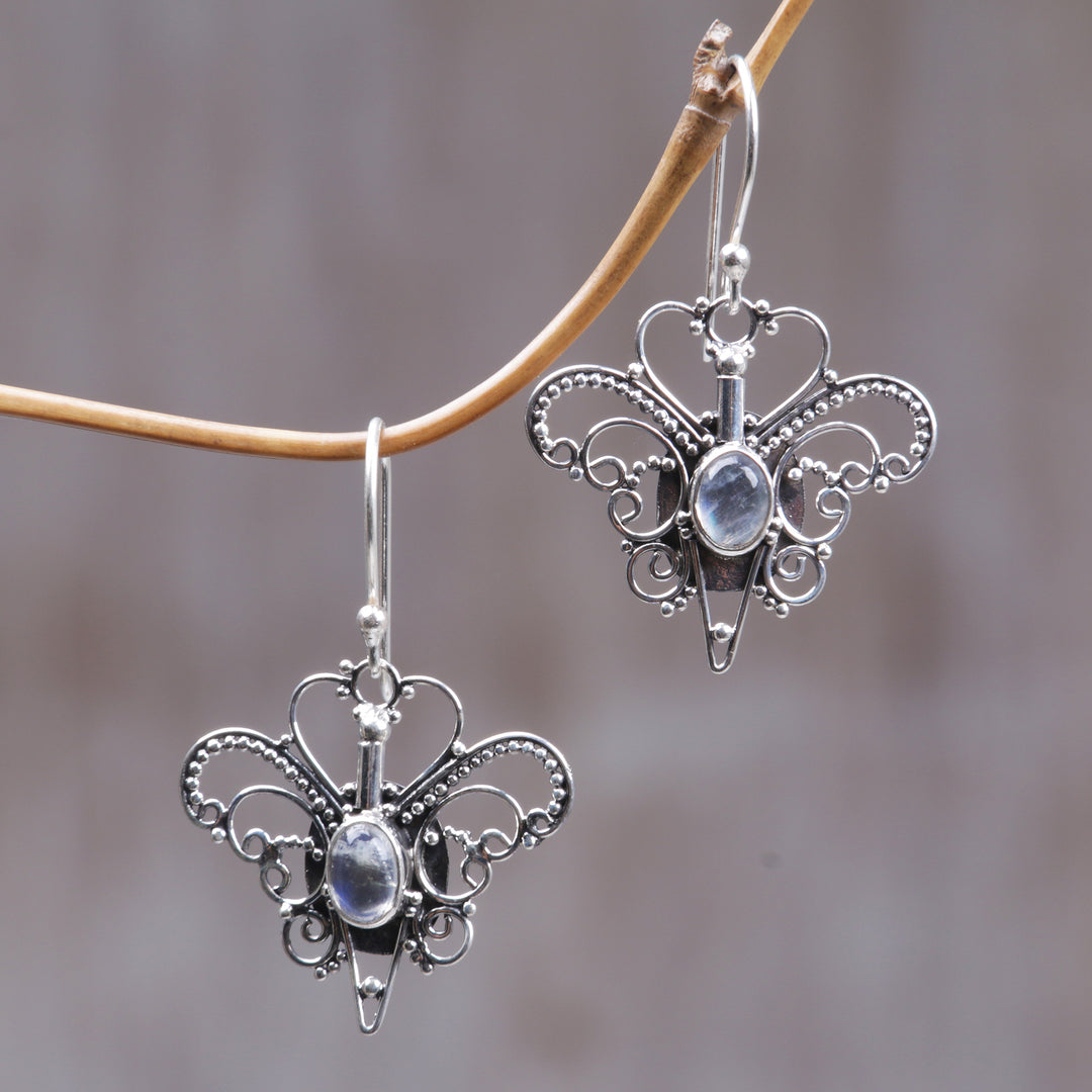 Rainbow Moonstone Sterling Silver Dangle Earrings - Butterfly Love