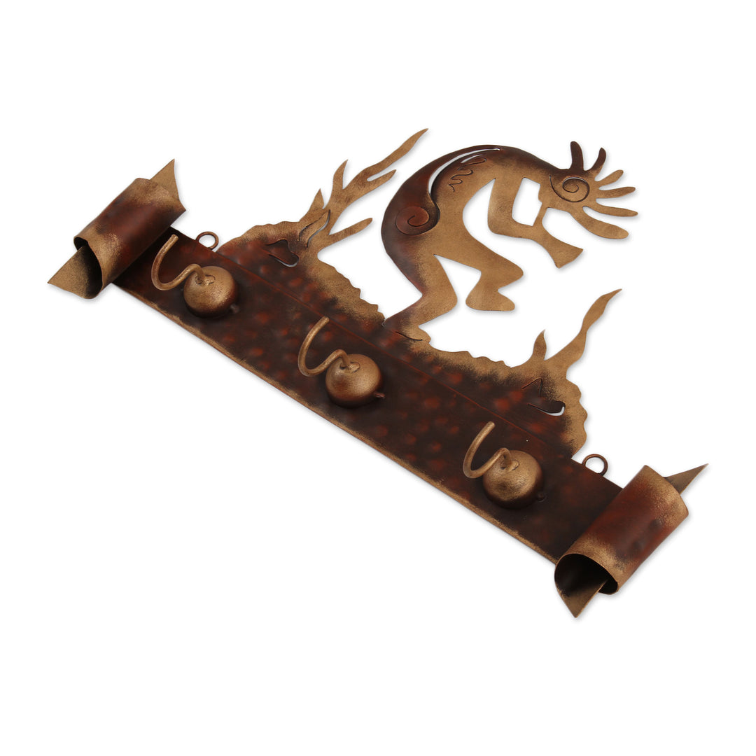 Hand Made Cultural Steel Coat and Key Holder - Kokopelli Serenade