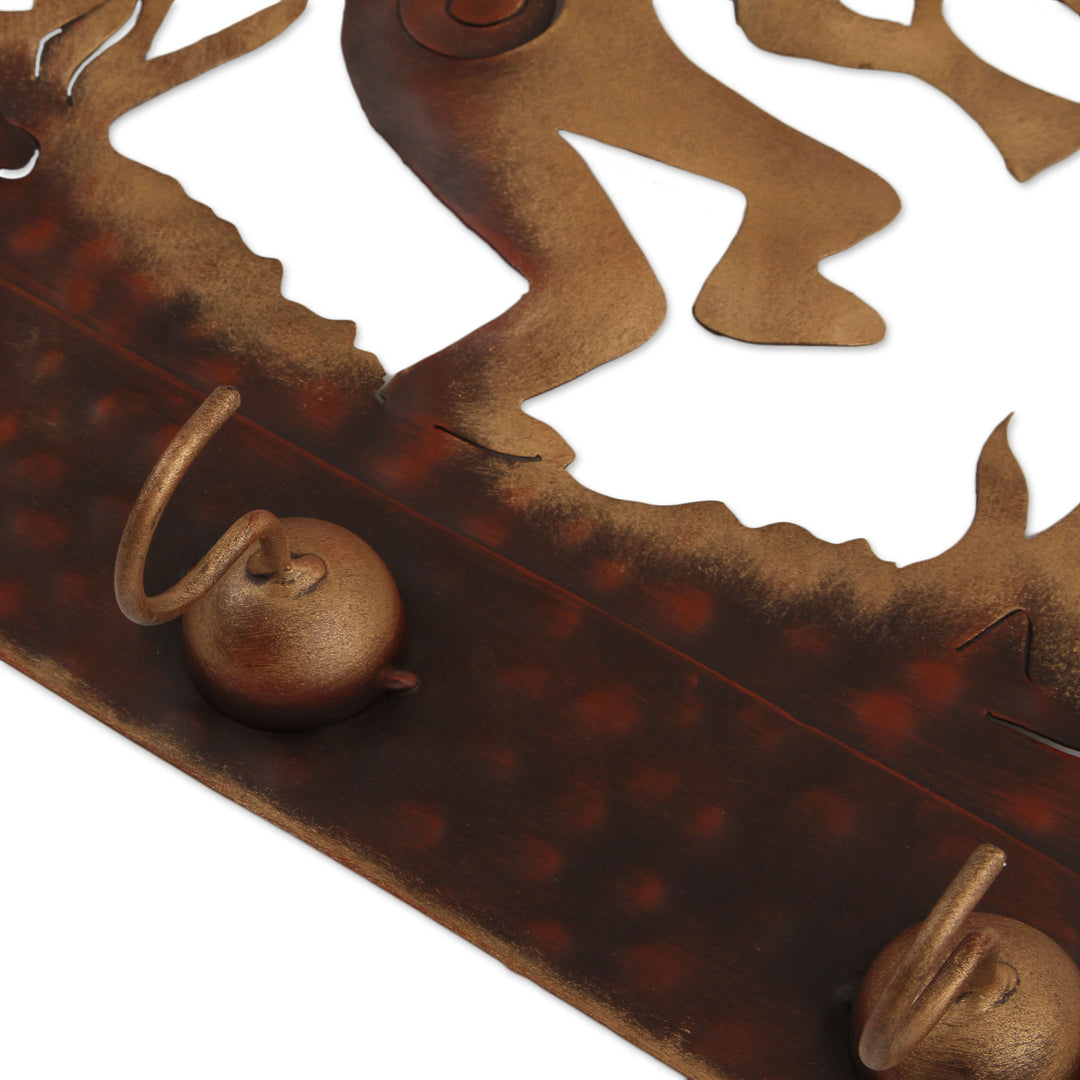 Hand Made Cultural Steel Coat and Key Holder - Kokopelli Serenade