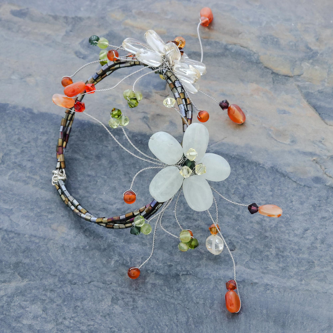 Carnelian and Citrine Beaded Flower Bracelet - Blossoming Web