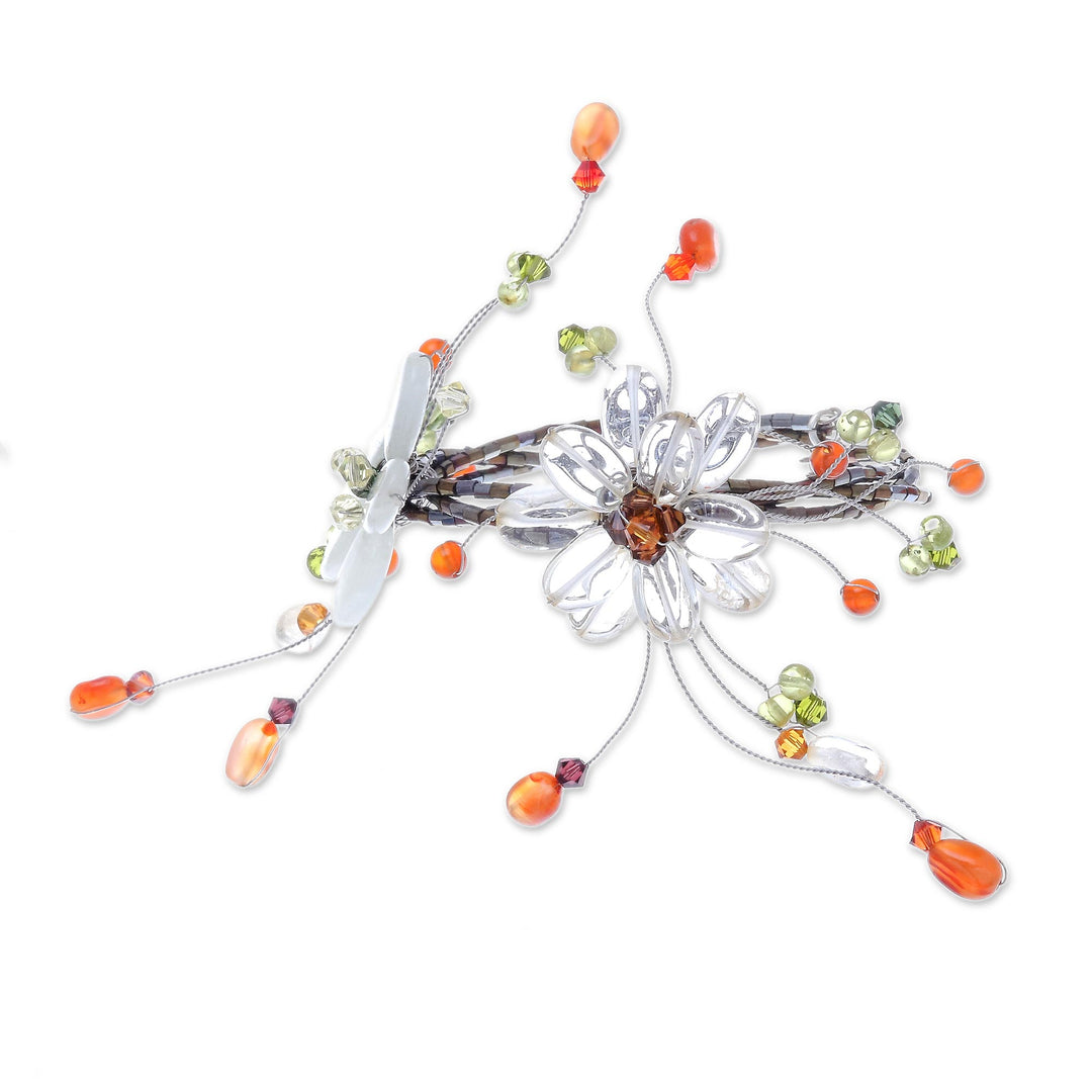 Carnelian and Citrine Beaded Flower Bracelet - Blossoming Web