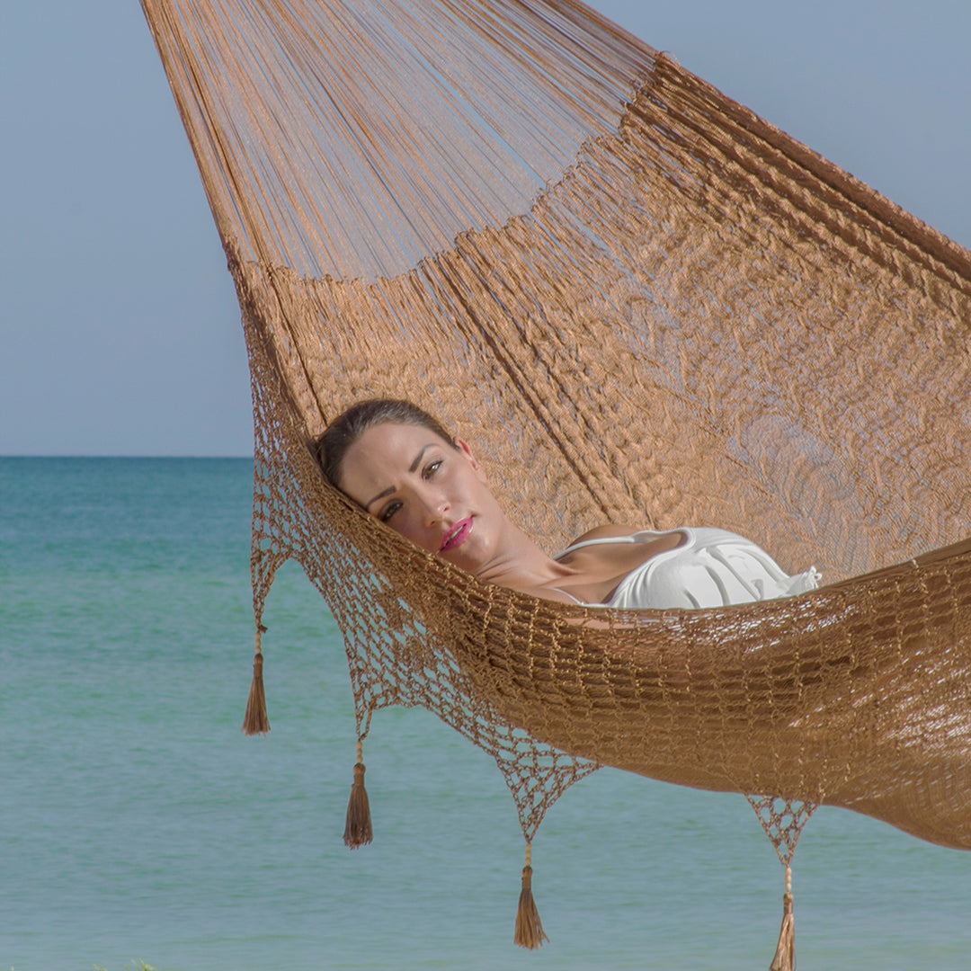 Handcrafted Solid Mayan Hammock from Mexico (Triple) - Copper Filigree