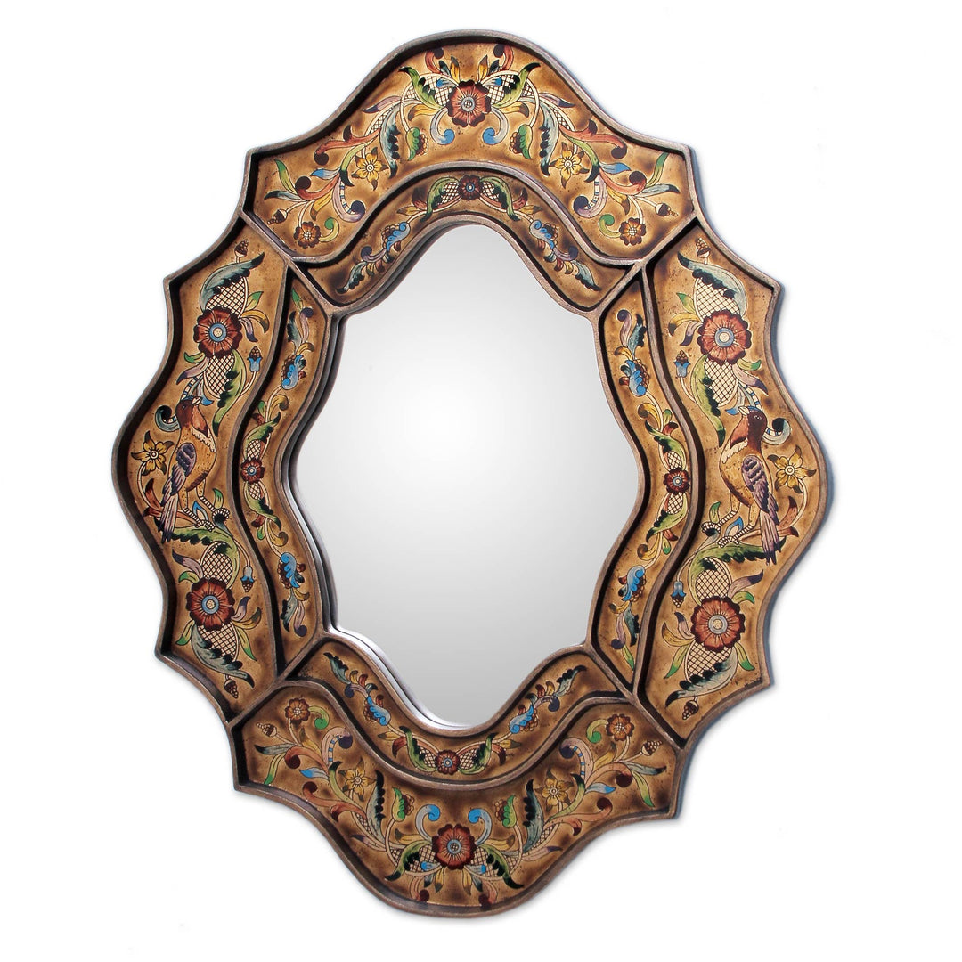 Reverse Painted Glass Floral Handmade Mirror - Song of Spring