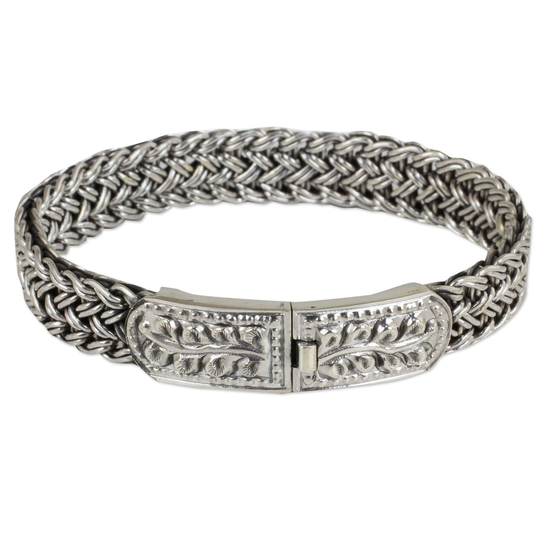Handcrafted Sterling Silver Wristband Bracelet - Mayom Tree