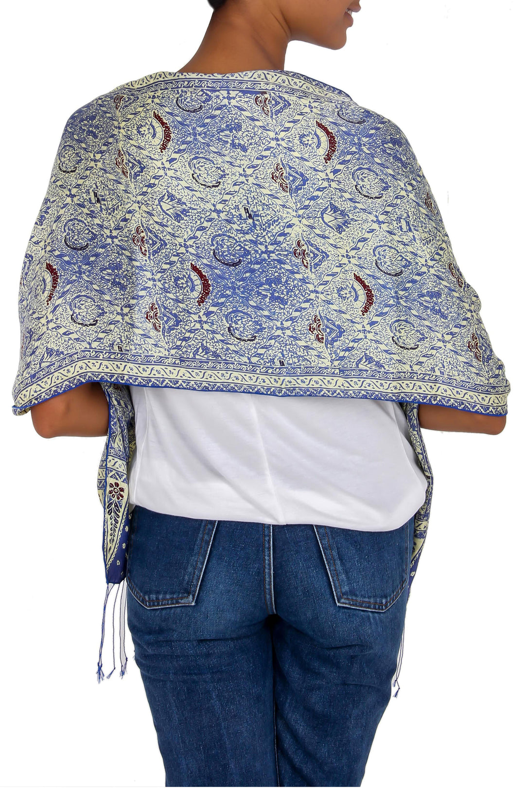 Handmade Silk Batik Scarf from Indonesia - Royal Java Blue