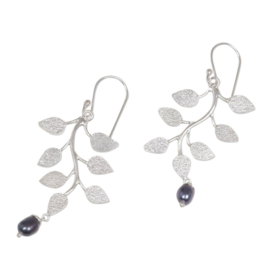 Pearl Sterling Silver Dangle Earrings - Black Forest