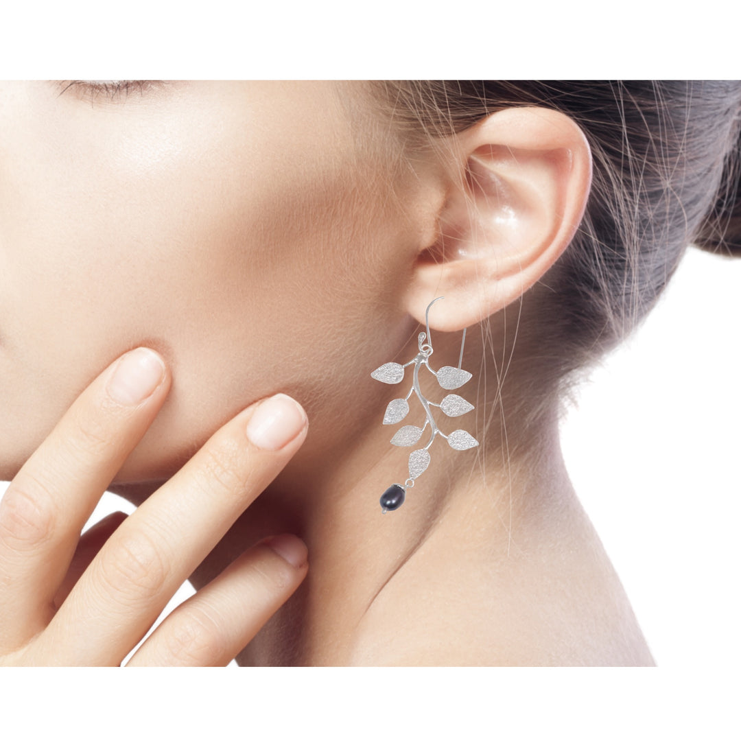Pearl Sterling Silver Dangle Earrings - Black Forest
