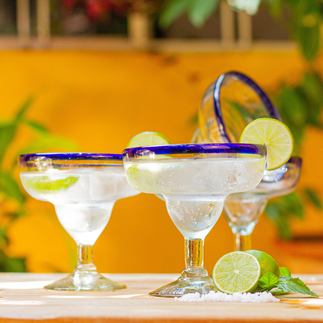 Margaritas Handblown Glass Blue Cocktail Drinkware Set of 4 - Cobalt Classics
