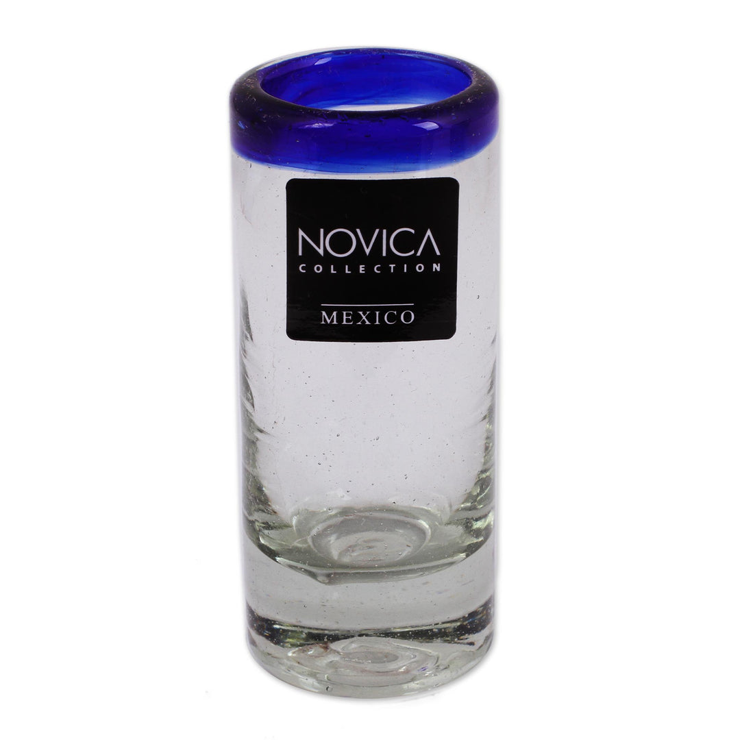 Handblown Recycled Glass Blue Rim Shot Glasses (set of 6) - Cobalt Classics