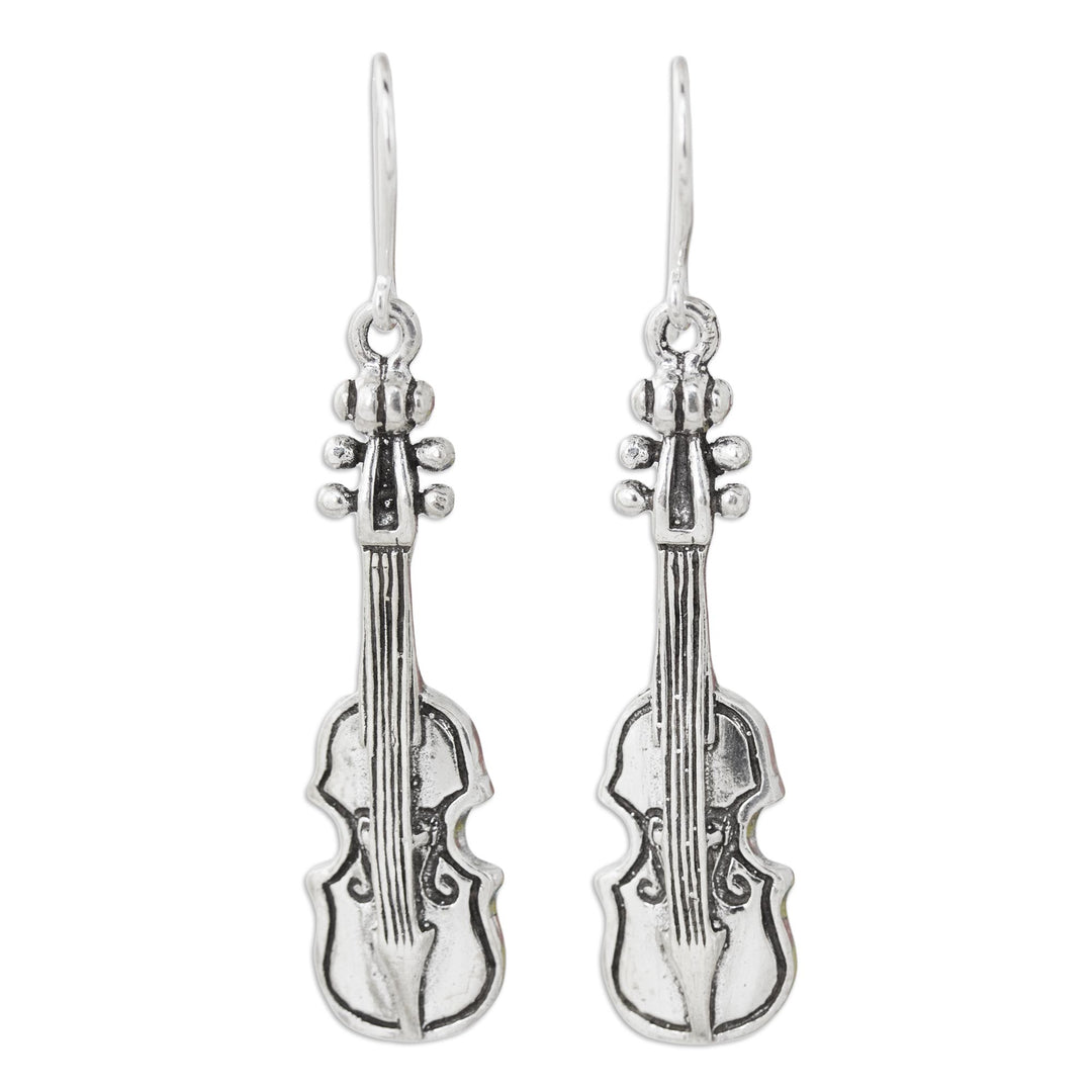 Artisan Crafted Sterling Silver Dangle Earrings - Violin Symphony