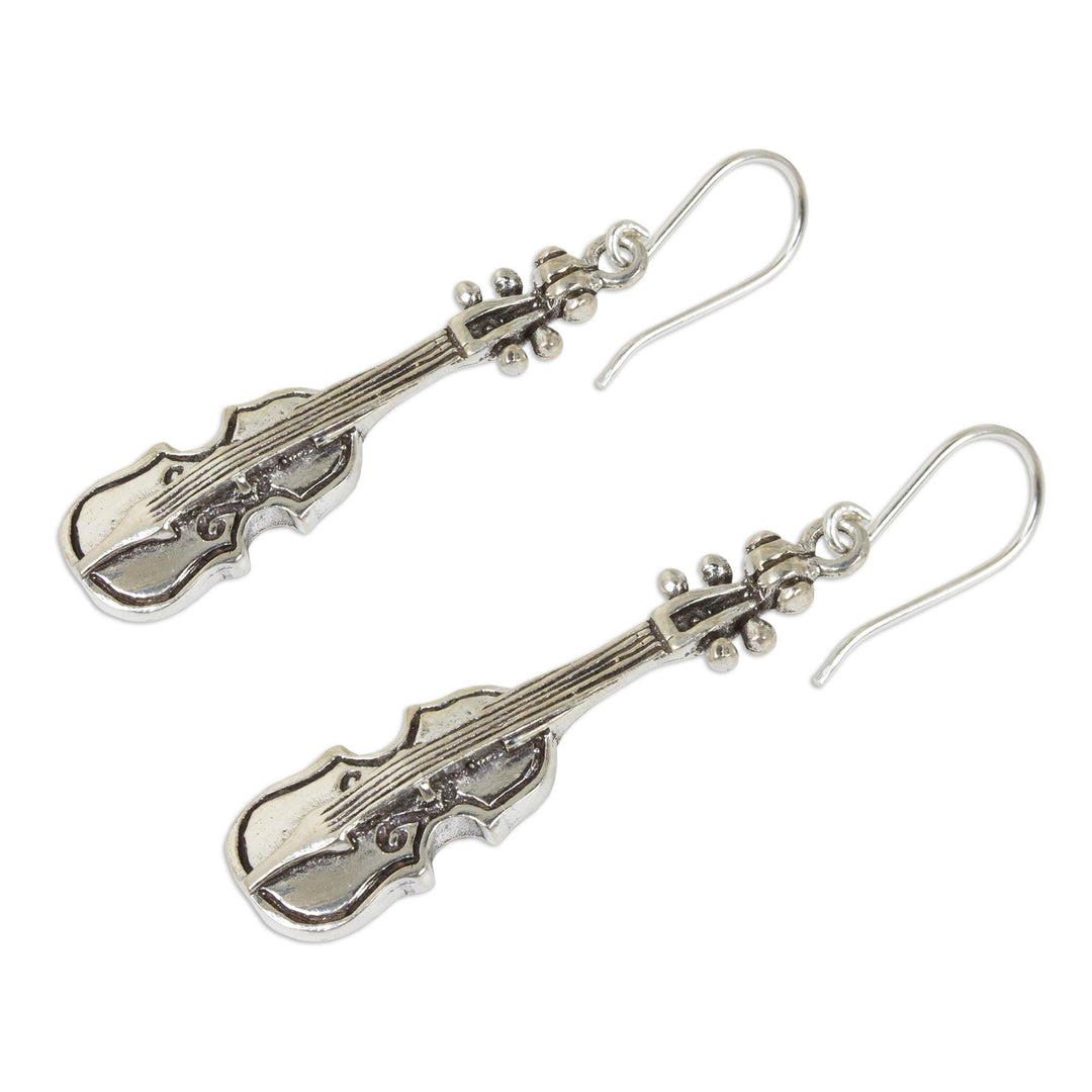 Artisan Crafted Sterling Silver Dangle Earrings - Violin Symphony