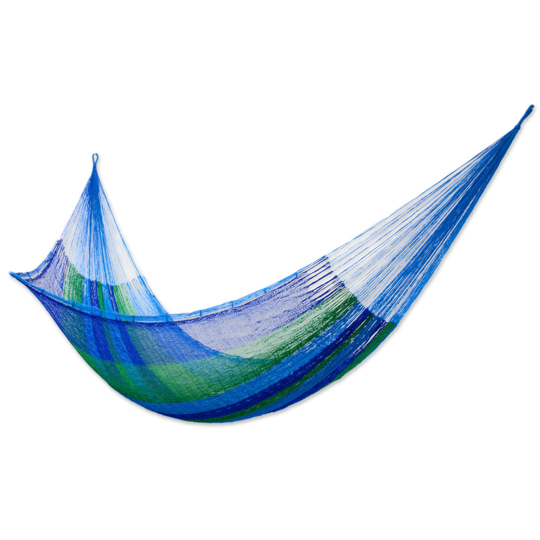 Artisan Crafted Striped Rope Hammock (Single) - Sea Breeze