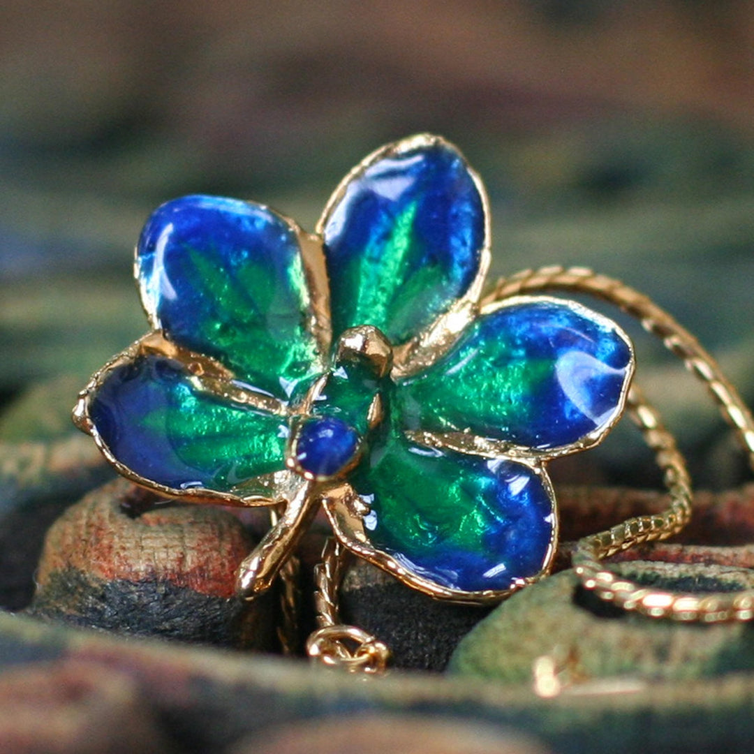 Fair Trade Gold Plated Natural Orchid Pendant Necklace - Aqua Perfection