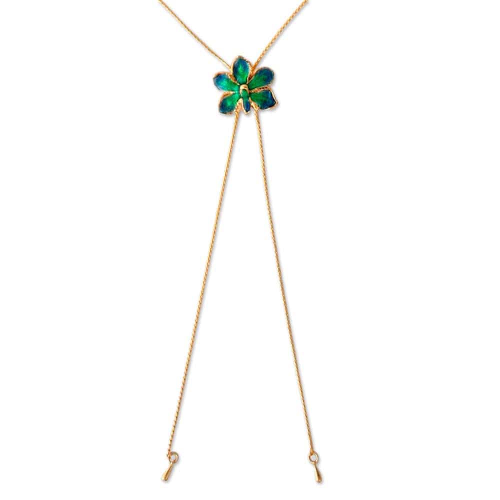 Fair Trade Gold Plated Natural Orchid Pendant Necklace - Aqua Perfection