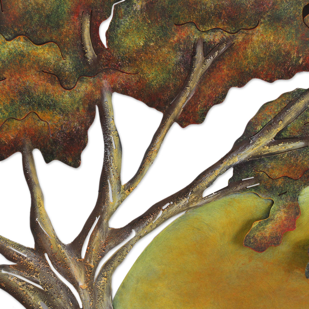 Oak Tree at Sunset Hand Crafted Steel Wall Art from Mexico - Sunset Oak