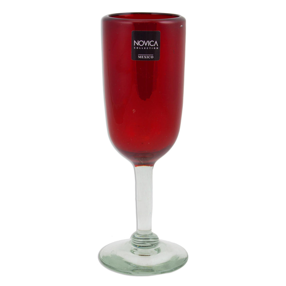Hand Made Handblown Red Glass Champagne Flute Drinkware Set - Festive Ruby
