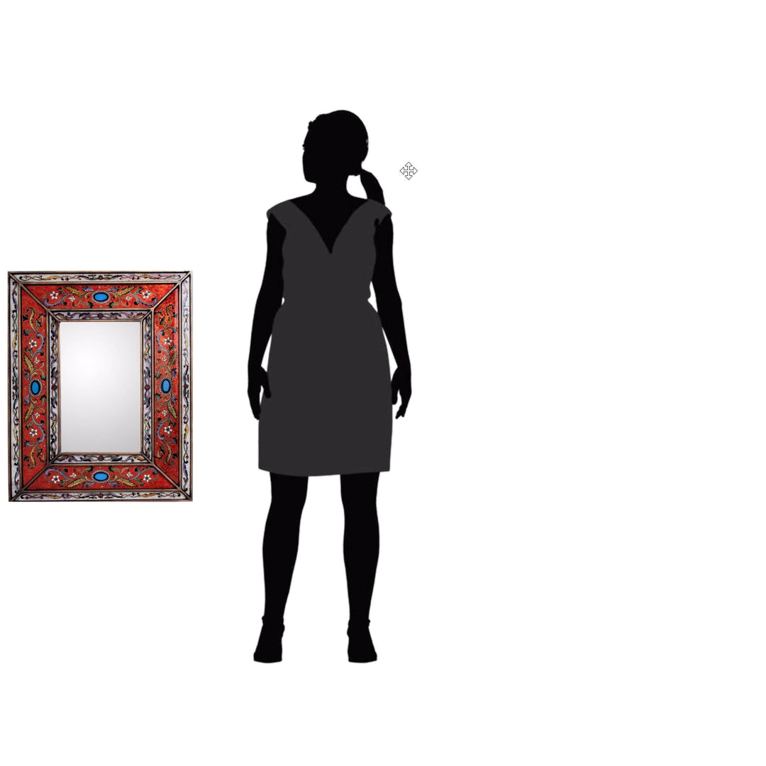 Rectangular Reverse Painted Glass Wall Mirror from Peru - Orange Cajamarca Warmth