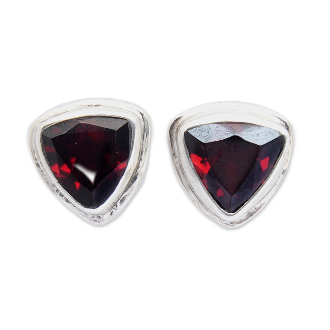 Sterling Silver Garnet Stud Earrings - Crimson Trinity