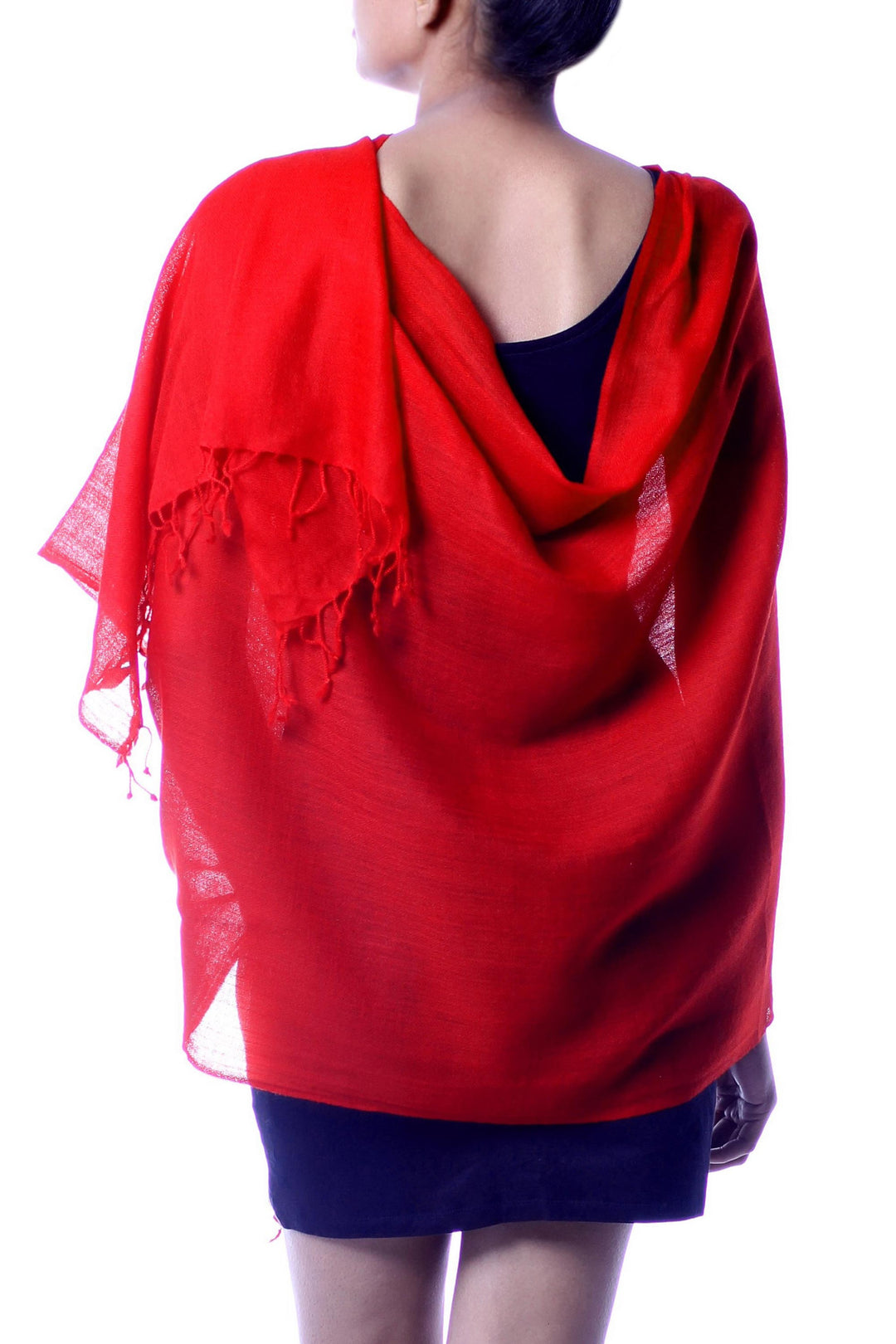 Bright Red 100% Wool Shawl Hand Woven in India - Romance in Red