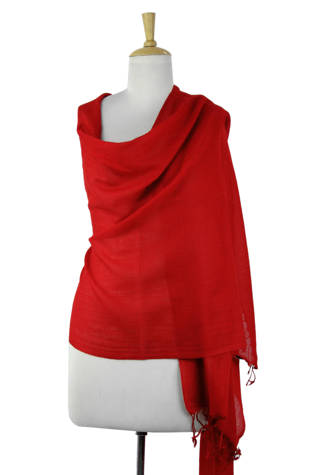 Bright Red 100% Wool Shawl Hand Woven in India - Romance in Red