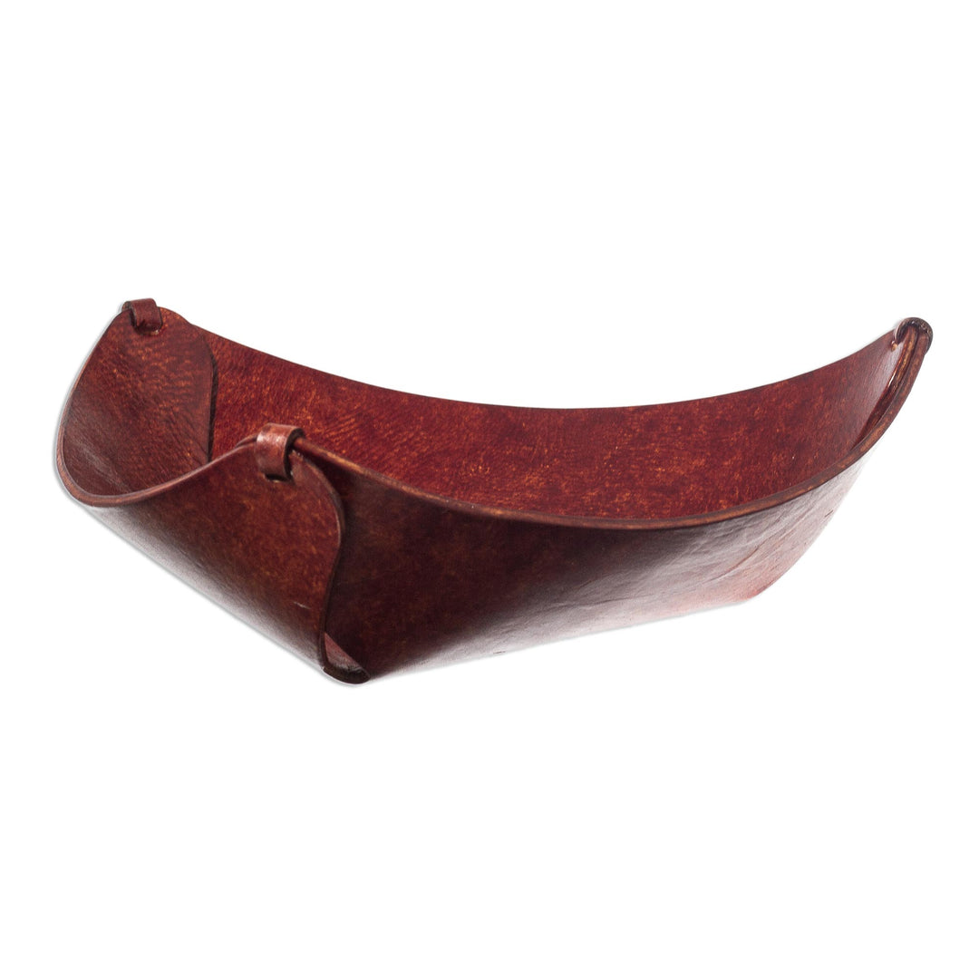 Unique Leather Catchall and Key Bowl Handcrafted in Peru - Goth Pyramid Tattoo