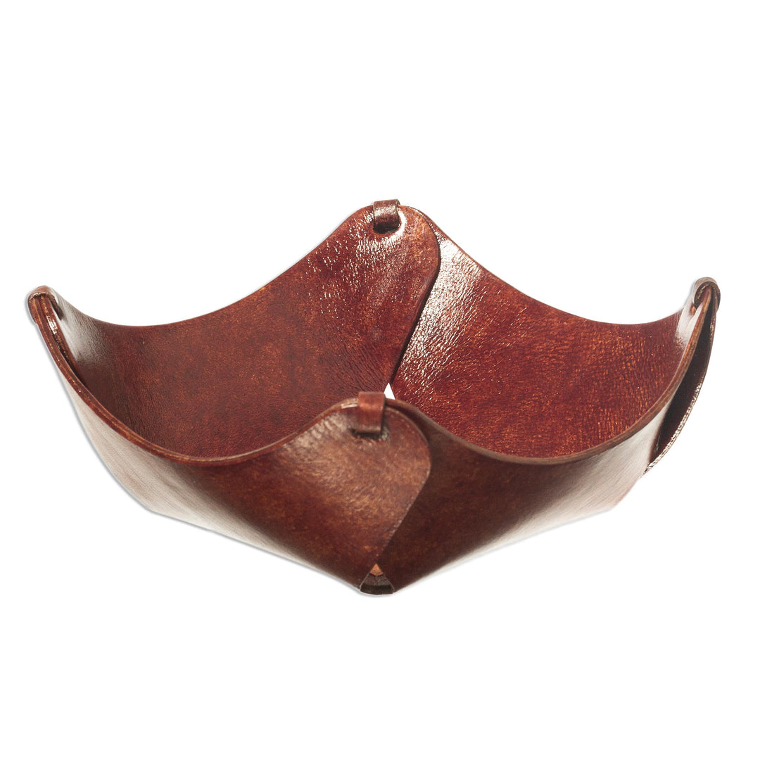 Andean Floral Hand Tooled Leather Catchall in Dark Brown - Gothic Star