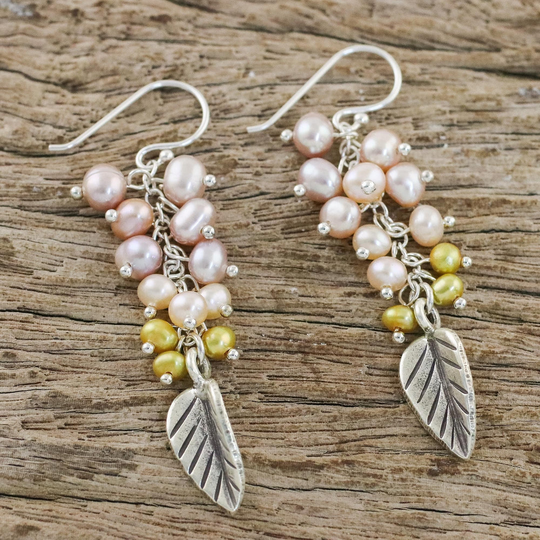Sterling Silver and Pearl Dangle Earrings - Perfect Leaf