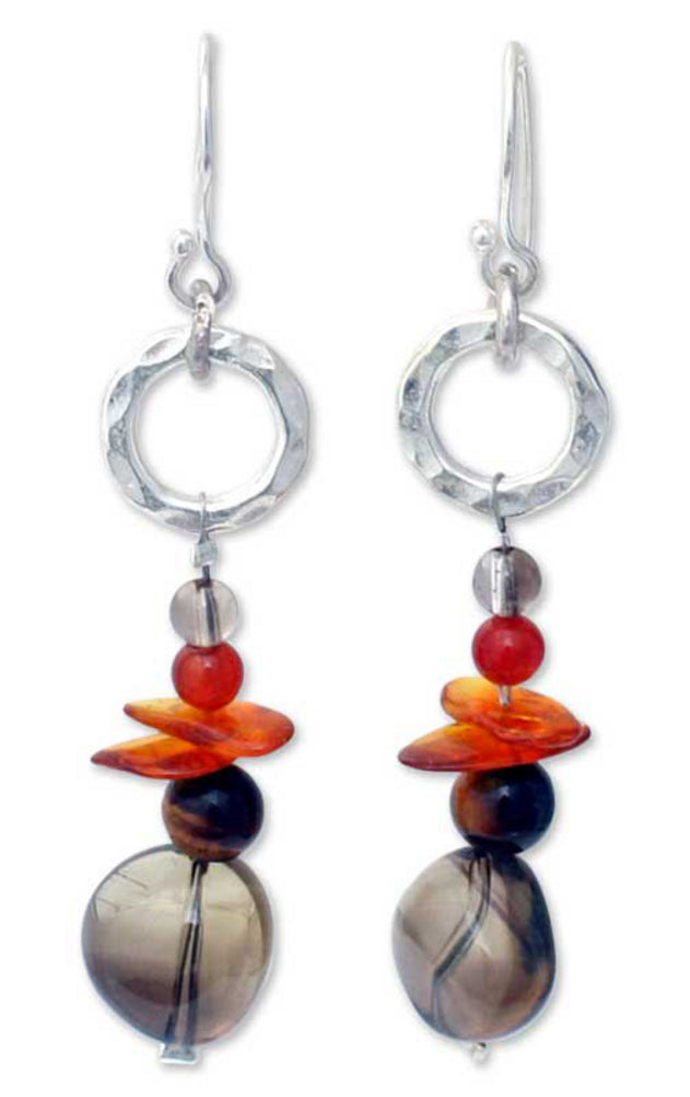 Hand Made Sterling Silver and Amber Dangle Earrings - Thai Exotic