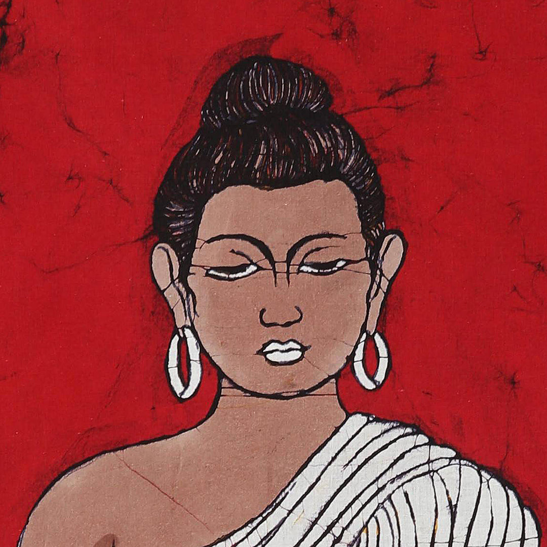 Cotton batik wall hanging - Buddha on Red