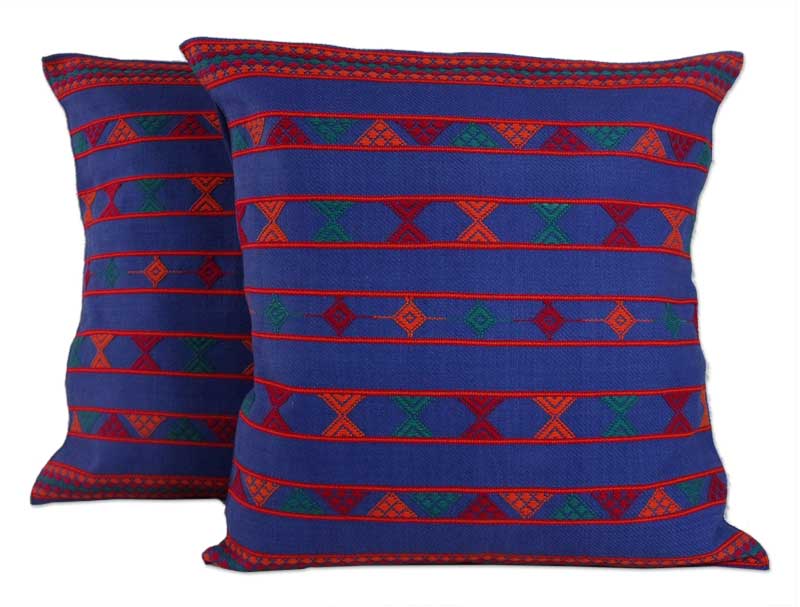 Hand Crafted Cotton Patterned Cushion Cover (Pair) - Desert Sapphire